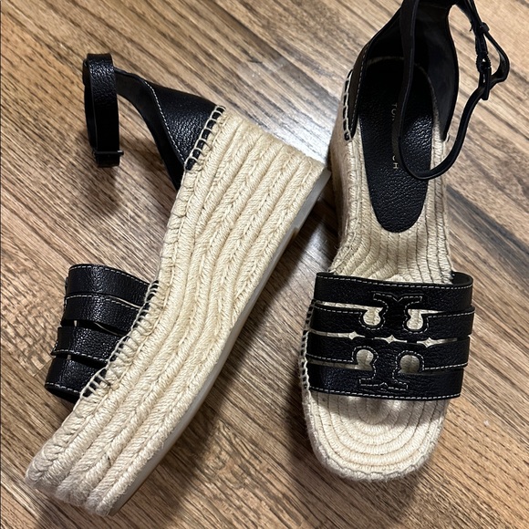 Tory Burch Shoes - Tory Burch Women's INES Cage Wedge Espadrilles size 8M sandals platform black